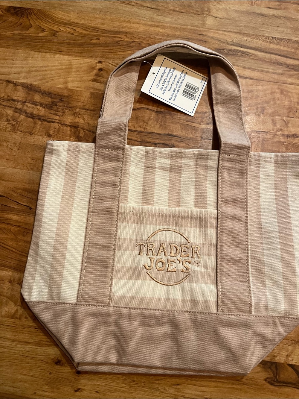 Trader Joe's Striped Summer Edition mini Canvas Tote Bag in Beige and Cream